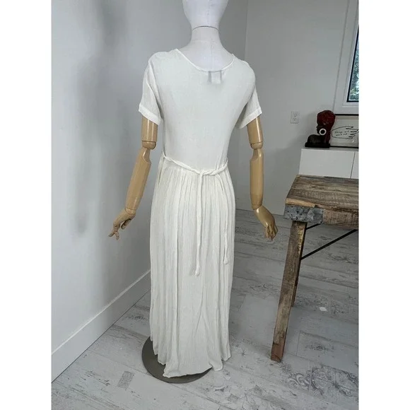 90s Button Front Maxi Tie Back Maxi Dress Grunge Pleated Fabric Size M - Picture 4 of 8